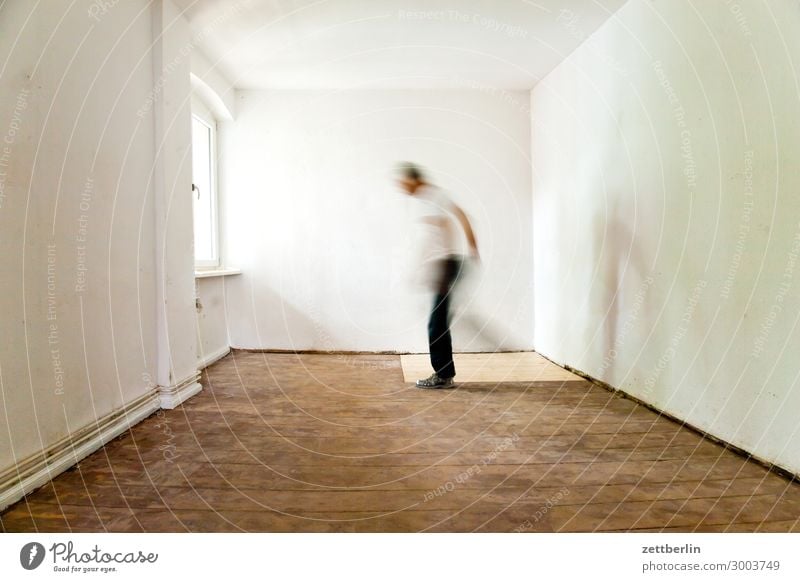 standing leg, playing leg Old building Period apartment Motion blur Hallway Wooden floor Floor covering Gentrification Man Wall (barrier) Human being