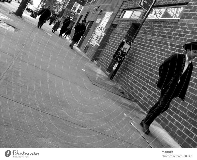 January in Brooklyn New York City Telephone Sidewalk Group Human being Jew Street Black & white photo USA