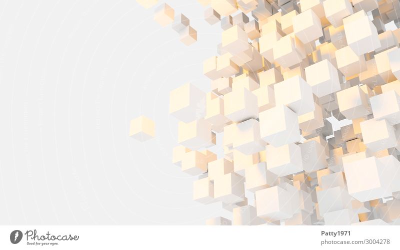 Floating cubes - 3D Render Cube Background picture Flying Sharp-edged Modern Yellow White Business Complex Ease Mobility Perspective Surrealism Symmetry