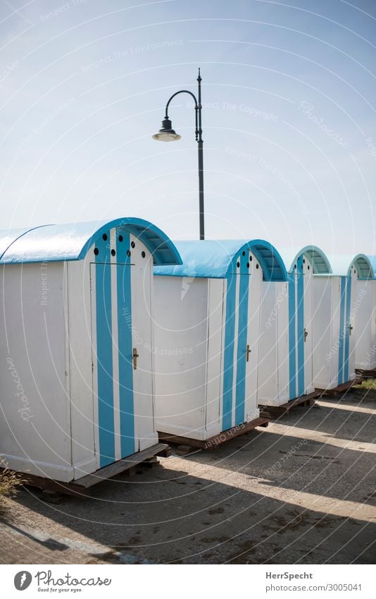 Changing cubicles in Italy Vacation & Travel Summer Summer vacation Beach Sky Cloudless sky Beautiful weather Port City House (Residential Structure) Retro Blue
