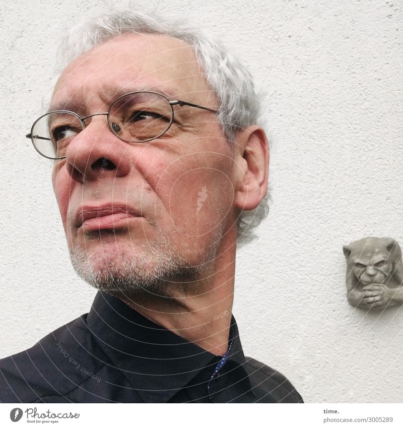 and sometimes you have to go to a funeral ... Masculine Man Adults 1 Human being Art Sculpture Wall (barrier) Wall (building) Shirt Eyeglasses Gray-haired