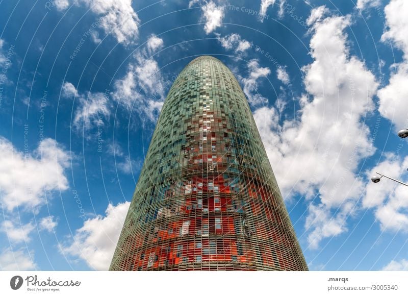 Torre Agbar Sky Clouds Summer Beautiful weather Barcelona Spain Tower Manmade structures Tourist Attraction Landmark torre agbar Tall Modern Advancement Future