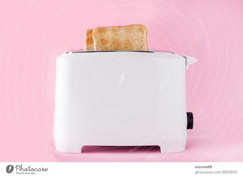 Toasted toast bread in toaster on pink background Food Bread Nutrition Breakfast Dinner Organic produce Vegetarian diet Fast food Good "toast ready white