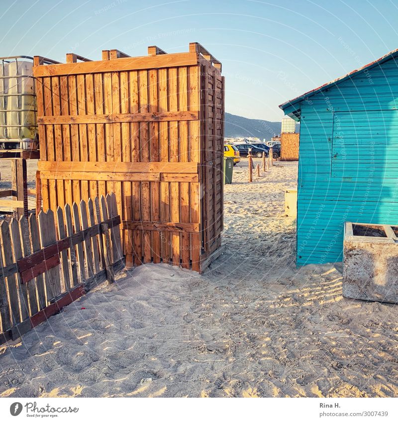 Pallet toilet Vacation & Travel Summer vacation Sun Beach Toilet Authentic Exceptional Blue Brown Calm Relaxation Creativity Fence Hut Palett Colour photo
