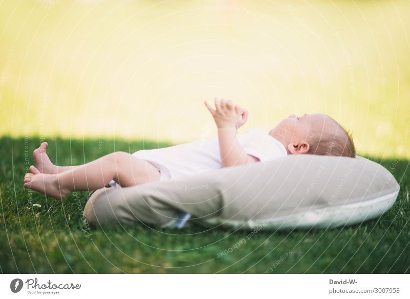 Baby lies outside alone on a pillow Nature Lie infant by oneself youthful