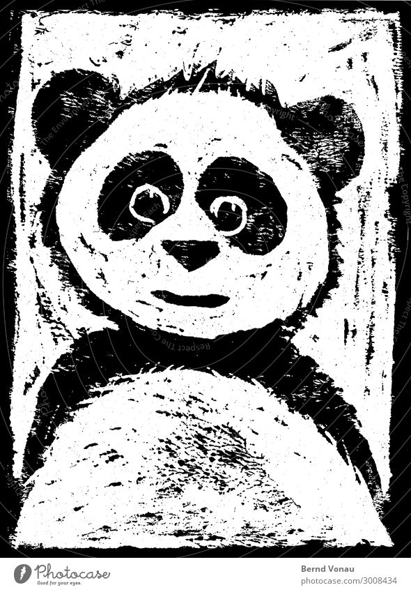 bamboobjörn Animal 1 Looking Panda Illustrate Drawing Woodcut Smiling Friendliness Eyes Pelt black-and-white Black & white photo Abstract Contrast