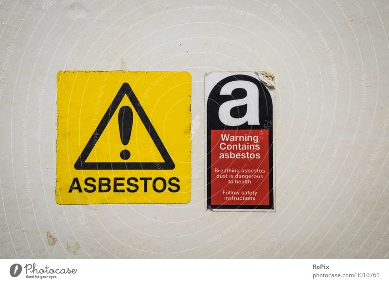 Warning Contains asbestos! Vacation & Travel Tourism Sightseeing City trip Laboratory Work and employment Profession Workplace Construction site Economy
