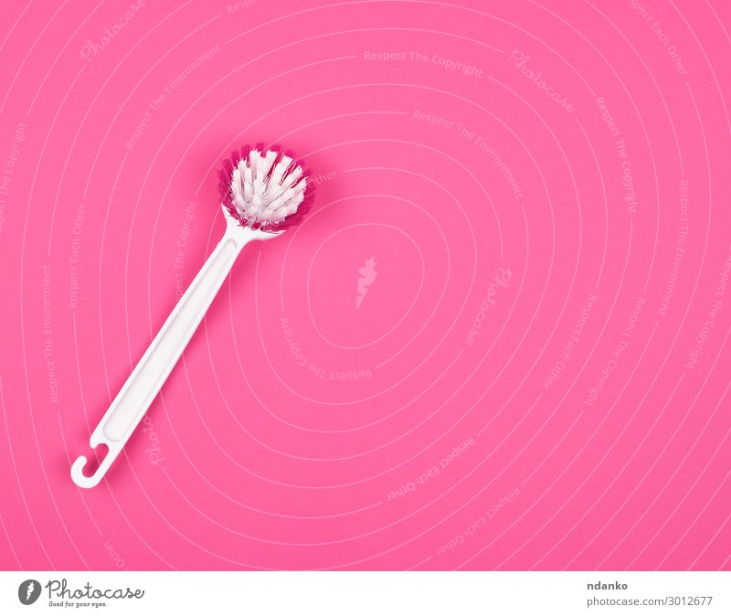 kitchen brush with white plastic handle House (Residential Structure) Kitchen Work and employment Tool Plastic Cleaning Pink White Colour background cleaner