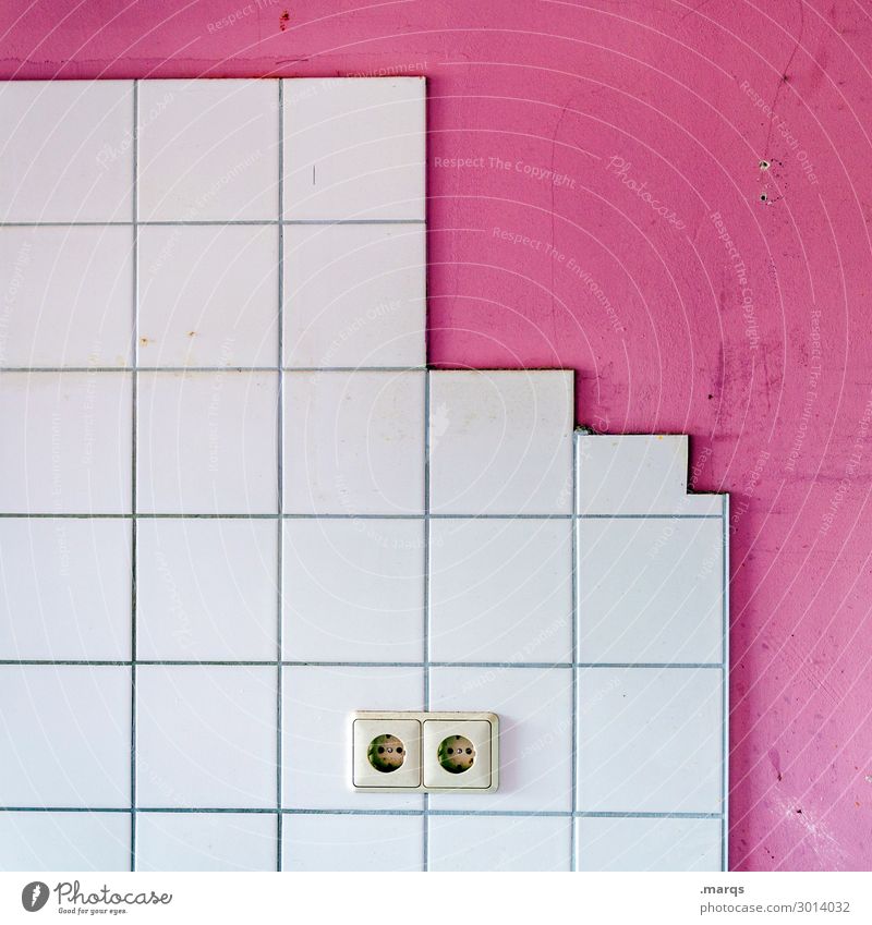 plug-in Wall (barrier) Wall (building) Tile Socket 2 Living or residing Simple Pink White Colour Electricity Energy industry Colour photo Interior shot Deserted