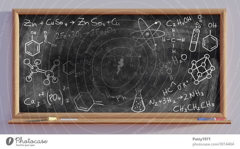 Chemical formulas on black board - 3D Render Education Science & Research School Blackboard Academic studies Chalk drawing Formula Characters Sign