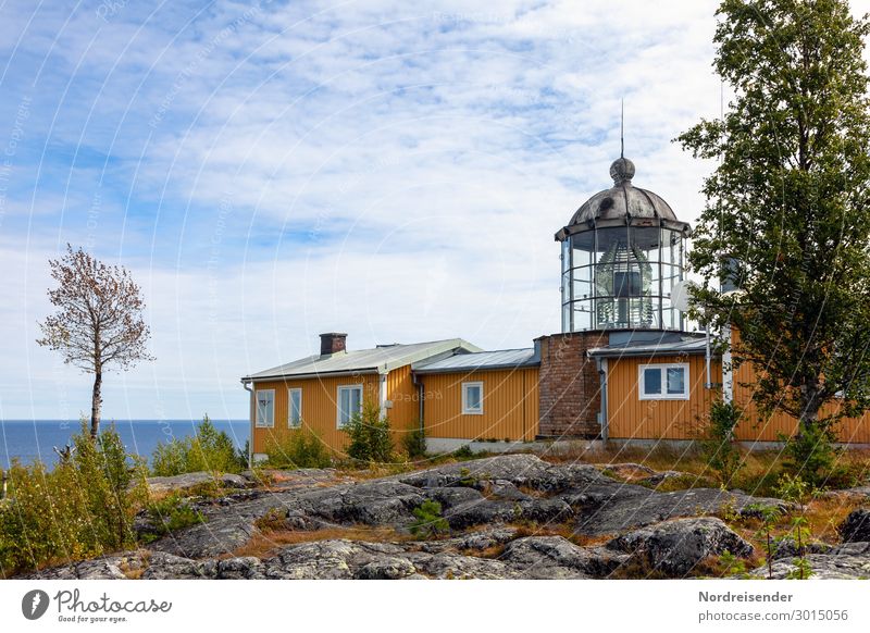 Lighthouse at the Baltic Sea in Sweden Vacation & Travel Tourism Summer Summer vacation Landscape Water Sky Clouds Sun Beautiful weather Tree Grass Hill Rock