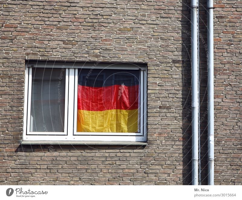 German flag hanging in a window Black Red Gold Window Facade Germany Flag Pride German Flag Living or residing Politics and state Society Ensign Downspout
