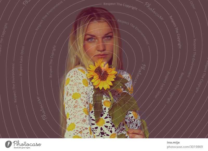 My flower Human being Nature Summer Fashion Summery Sunflower Colour photo portrait Looking Looking into the camera Feminine Blonde pretty Long-haired