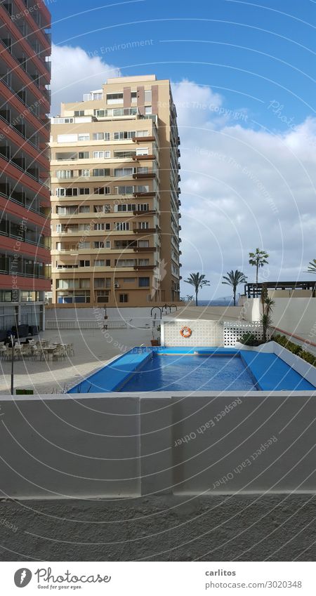 The pool is cool Puerto de la Cruz Tenerife Canaries Hotel bedtenburg Swimming pool Deserted Sadness Vacation & Travel Package tour High-rise Bleak Heartless