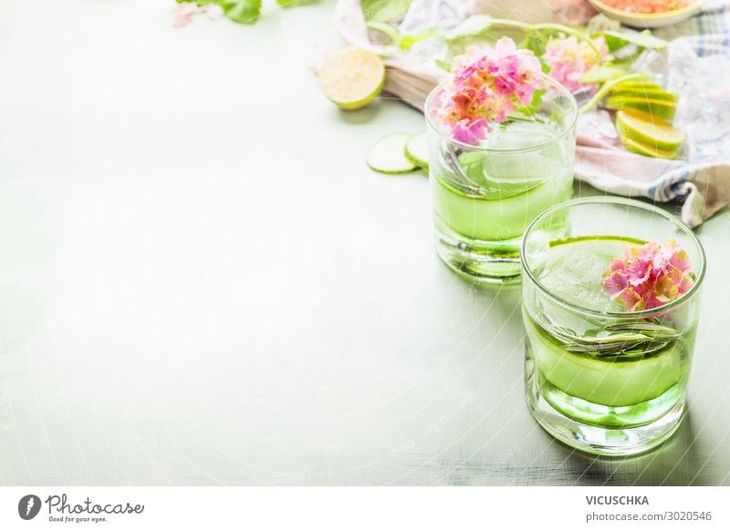 Green summer drinks with ice cream Food Nutrition Beverage Cold drink Drinking water Lemonade Juice Longdrink Cocktail Glass Design Healthy Eating Summer Party