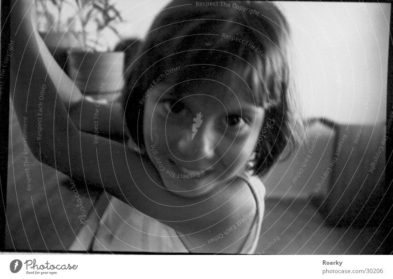 peekaboo Girl Close-up Blur Child Black & white photo Laughter