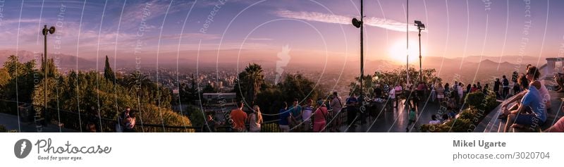 Astonishing sunset panoramic view of Santiago de Chile Beautiful Vacation & Travel Tourism Mountain Nature Landscape Sky Clouds Park Hill Downtown Skyline