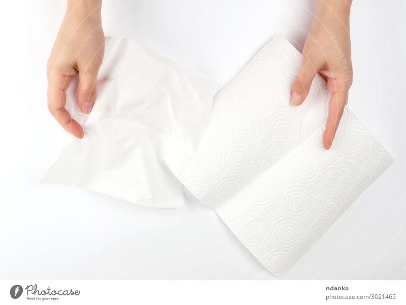 hands holding a clean white paper napkin Body Skin Human being Woman Adults Arm Hand Fingers Paper Clean Soft White Protection background Blank care Caucasian