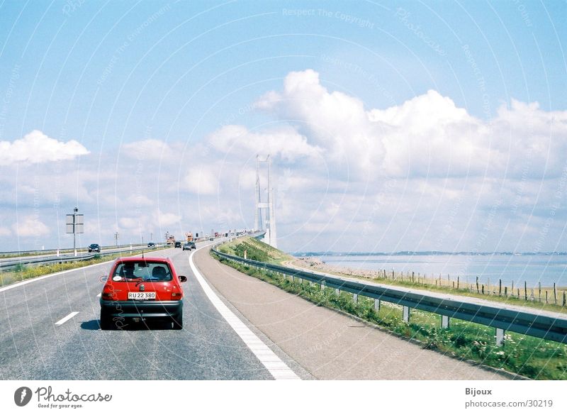 On to the bridge Transport Red Clouds Street Denmark corsa Opel Sky Far-off places