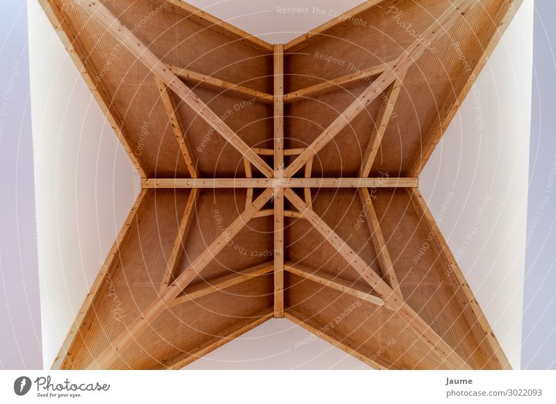 Star-shaped wooden roof Deserted House (Residential Structure) Castle City hall Building Architecture Roof Elegant Brown Colour photo Interior shot Pattern Day