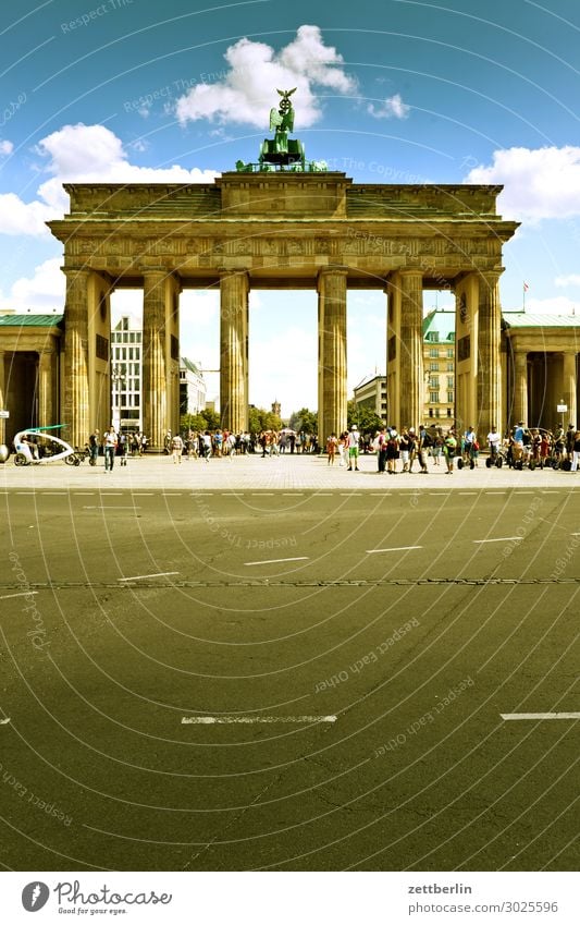 Brandenburg Gate Architecture Berlin Germany Capital city Seat of government Landmark Deserted Copy Space Summer Sky Street Asphalt Tourism Vacation & Travel