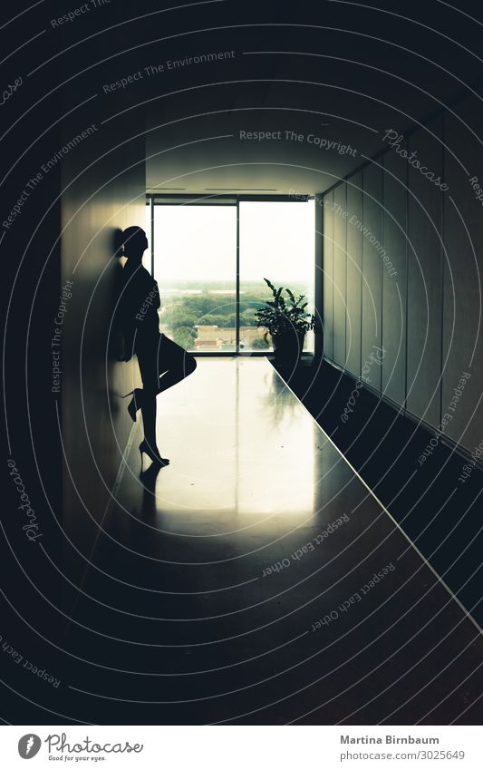 Silhouette of a young attractive woman Office Business Career Human being Woman Adults Building Old Dream Dark Eroticism Bright New room window background