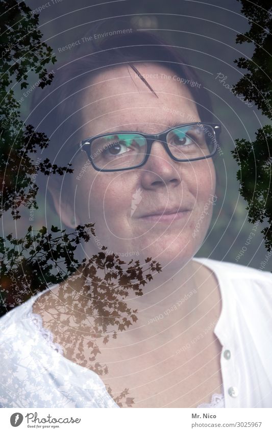 somewhere in between Feminine Woman Adults 1 Human being Eyeglasses Self-confident Power Trust Warm-heartedness Double exposure Experimental Leaf Abstract