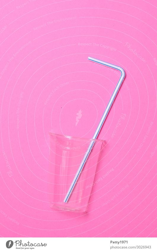 Empty plastic cup with drinking straw Crockery Mug Straw Gastronomy Plastic Clean Pink Colour To enjoy Trade Tourism Nutrition Colour photo Close-up Detail
