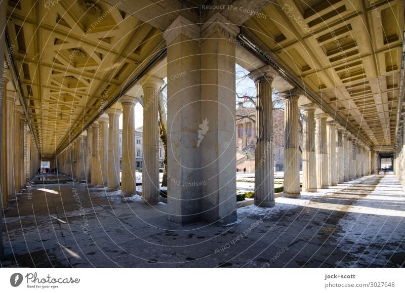 Colonnades of the Museum Island in winter Classicism Winter Snow Downtown Berlin Column Rosette Tourist Attraction Museum island Decoration Ornament Famousness