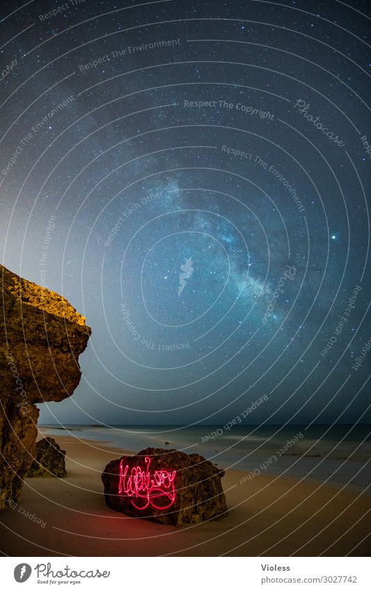 MilkyWay III Environment Nature Landscape Elements Sky Cloudless sky Night sky Stars Horizon Rock Waves Coast Beach Ocean Observe Glittering Dark Gigantic