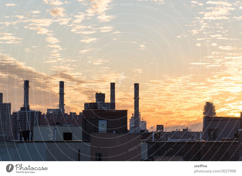 industrial romance Sky Clouds Sunrise Sunset Beautiful weather Town Skyline Thermal power station Chimney Industry Romance New York City Manhattan