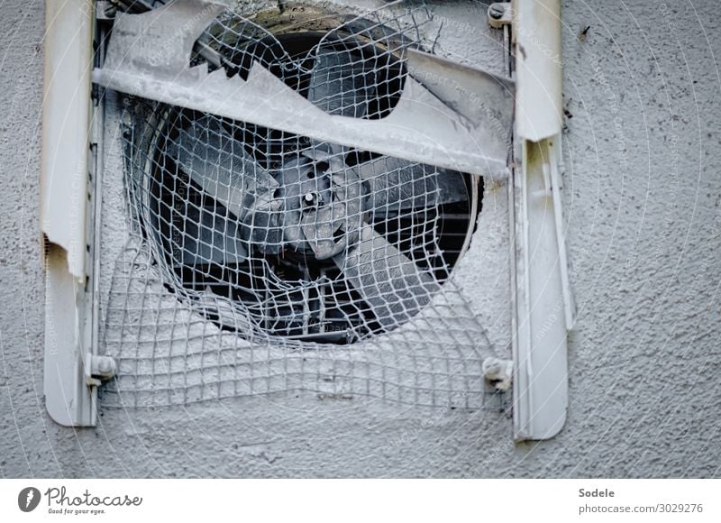 ventilation problem Ruin Facade Fan Plastic Old Authentic Hideous Broken Trashy Gloomy Town Gray Apocalyptic sentiment Transience Grating Industrial wasteland