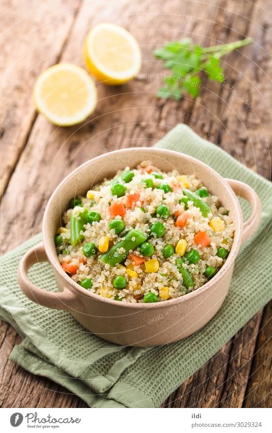 Quinoa with Vegetables Vegetarian diet Fresh food quinoa grain Cereal Carrot Peas Beans corn Parsley Dish Meal Salad Side dish accompaniment chenopodium seed