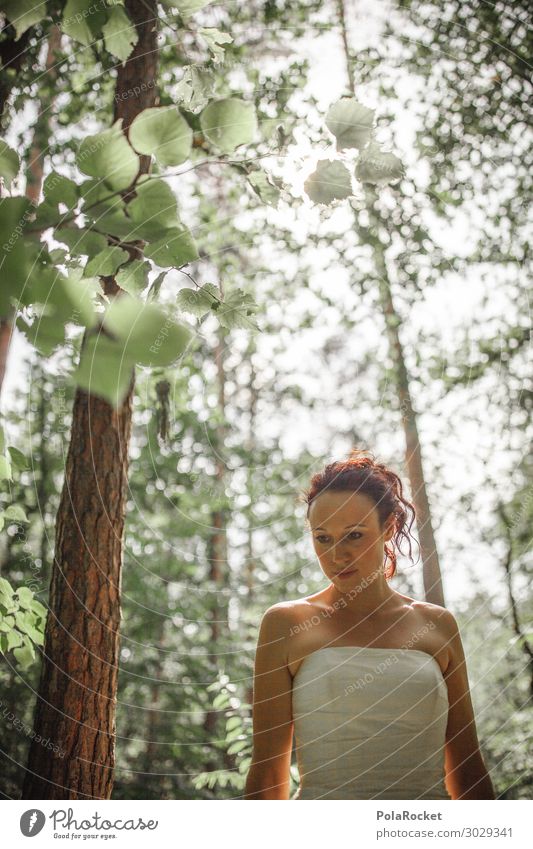 #A# Forest Wedding Art Esthetic Fairy Fantastic Bride Wedding dress Bridal veil Nature Exterior shot Green Clearing Colour photo Subdued colour Detail