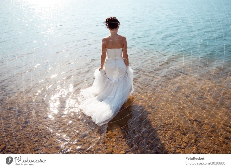 #A# Tradition Art Esthetic Bride Wedding dress Bridal veil Dress Ceremony Woman Fashion Model Manikin Lake Lakeside Colour photo Subdued colour Exterior shot