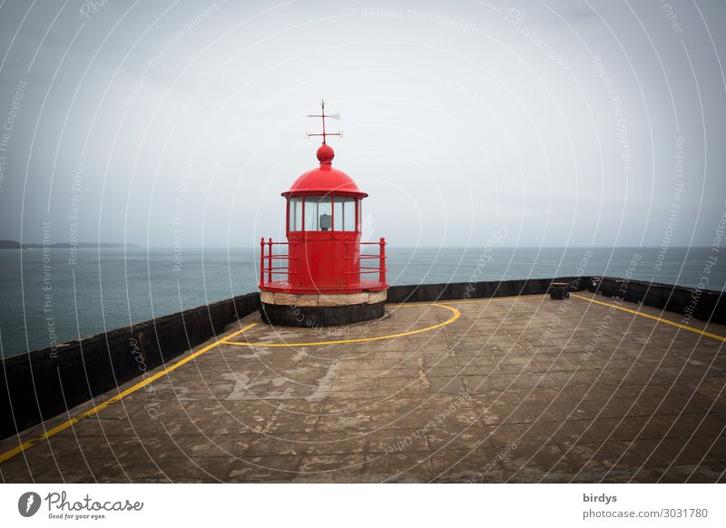 Lighthouse of Nazare/Portugal Horizon Bad weather Ocean Atlantic Ocean Flat roof Navigation Line Illuminate Authentic Historic Maritime Yellow Gray Red Optimism
