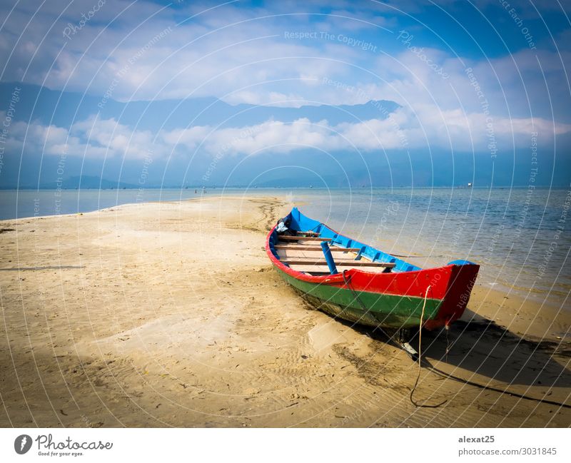 Colorful boat in the sand Beautiful Vacation & Travel Tourism Summer Sun Beach Ocean Mountain Nature Landscape Sand Sky Coast Lake Watercraft Blue Serene