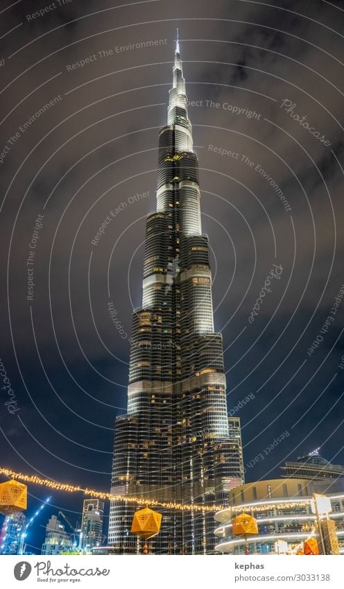 Burj Khalifa at Night Dubai United Arab Emirates Town Downtown House (Residential Structure) Manmade structures Building Architecture High-rise Tower