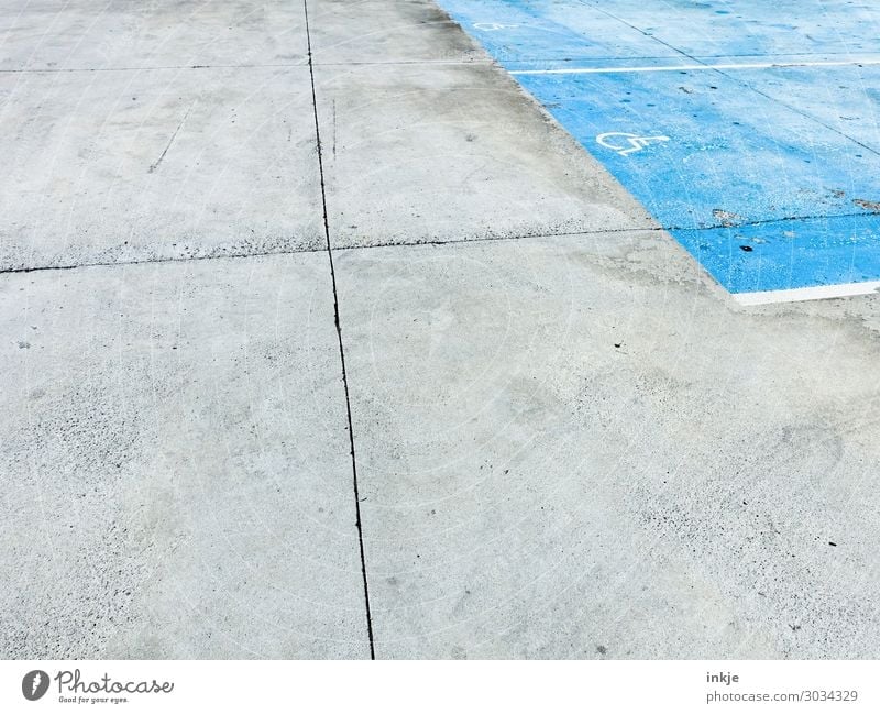 standoffish Deserted Places Transport Parking lot Disability friendly Wheelchair Concrete Sign Signs and labeling Blue Services Free Reserved Colour photo