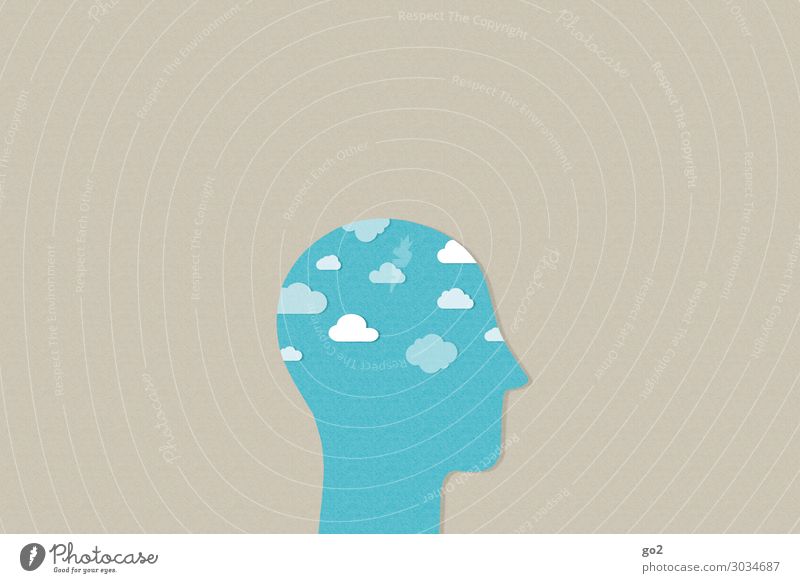 Clouds in the head Human being Head 1 Climate Weather Sign Esthetic Exceptional Free Infinity Blue Emotions Serene Calm Longing Wanderlust Healthy Idea Identity