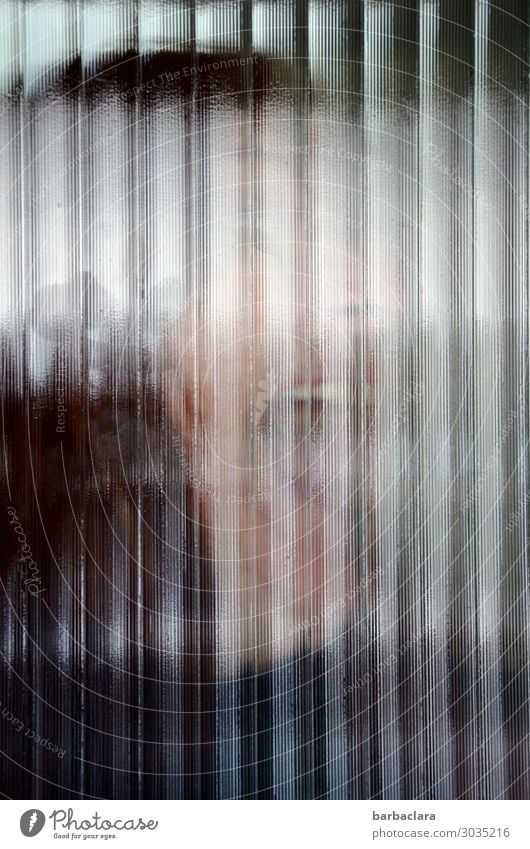 Blurry horror. Feminine Woman Adults 1 Human being Window Door Glass Line Scream Threat Creepy Emotions Fear Distress Whimsical Colour photo Subdued colour