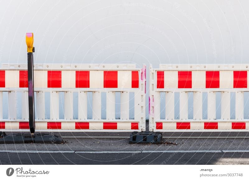 construction site Barrier Construction site Transport Street Red White Safety Colour photo Exterior shot Deserted Copy Space top Isolated Image
