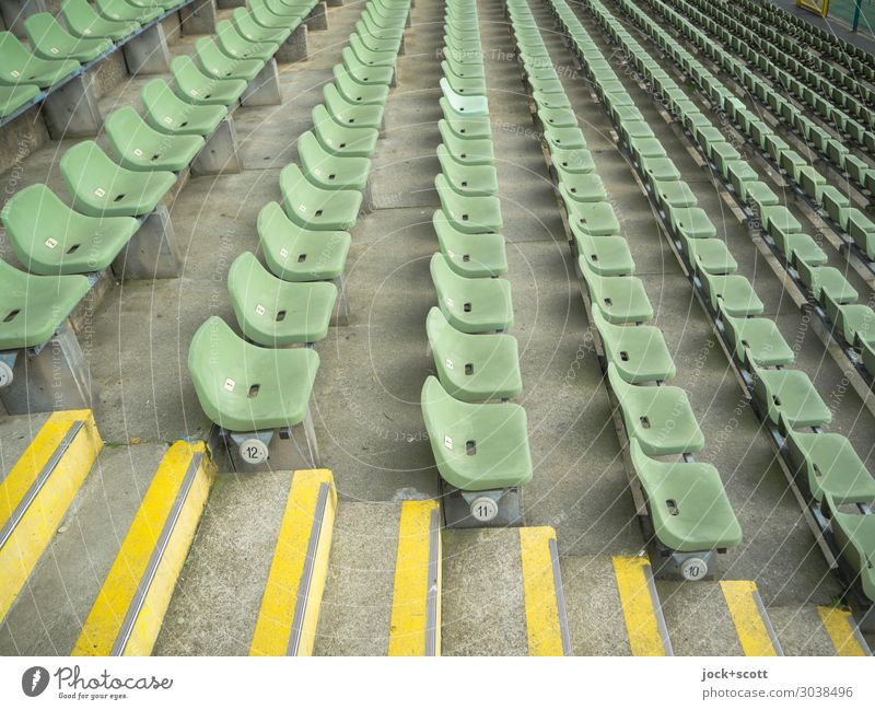 Seat row 12 to 10 Design Stands Stadium Stairs Concrete floor Row Plastic Authentic Long Many Green Equal Arrangement Symmetry Side by side Behind one another