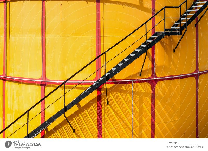 1ST FLOOR Industry Wall (barrier) Wall (building) Stairs Yellow Red Black Colour Above Colour photo Exterior shot Deserted Copy Space left Copy Space right