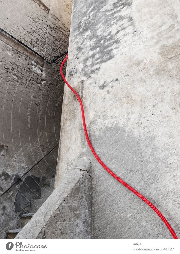 diversion Old town Deserted House (Residential Structure) Building Wall (barrier) Wall (building) Stairs Facade Cable Transmission lines Conduit Corner Stone