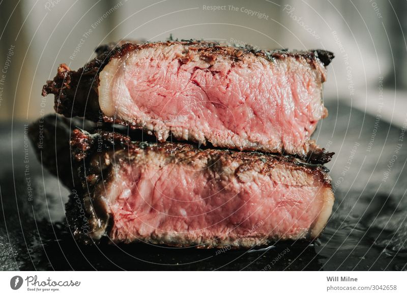 A Freshly Grilled Steak Cut in Half Food Meat Nutrition Eating Dinner Healthy Eating Cook Barbecue (apparatus) Juicy food photography june 2017 stock cow beef