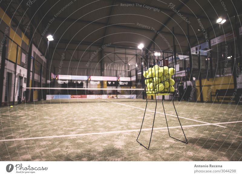 Paddle tennis basket in court with balls. Relaxation Sports Grass Cool (slang) Dirty padel Tennis paddel tennis Court building Artificial indoor