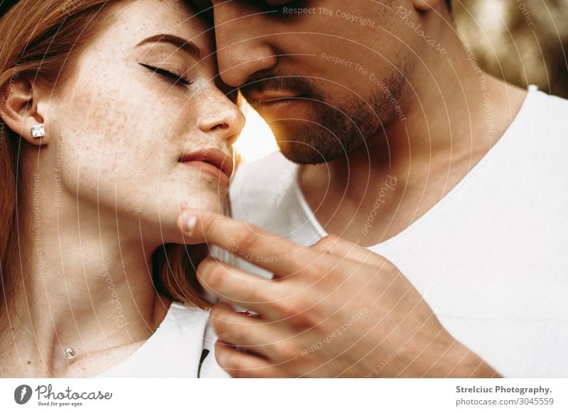 Couple close up outside Lifestyle Happy Beautiful Face Vacation & Travel Summer Sun Woman Adults Family & Relations Hand Nature Park Red-haired Love Embrace