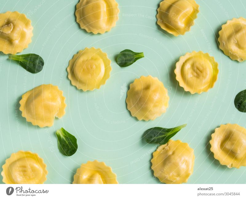 Green raw ravioli pattern Lunch Dinner Delicious Creativity Tradition background Cooking flat food Gourmet Horizontal isolated lay Meal Photography Ravioli Raw