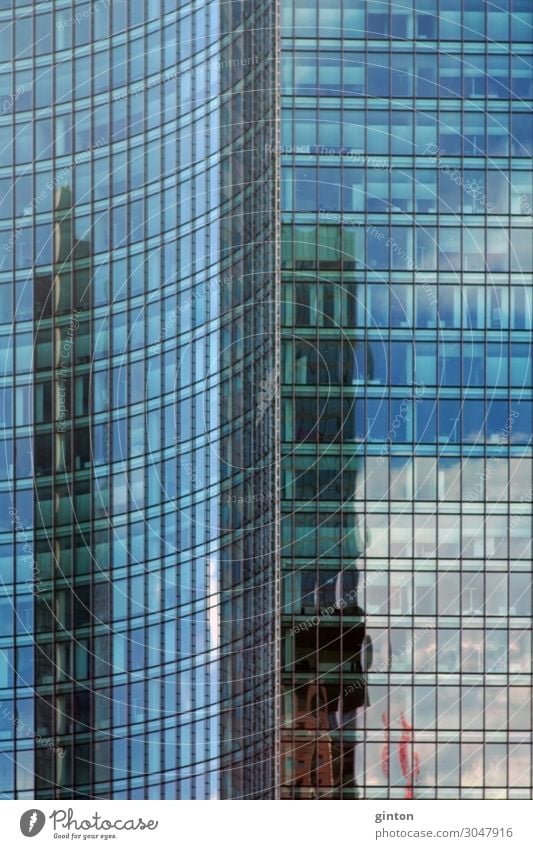 Modern skyscraper with mirror facade Mirror Tree High-rise Manmade structures Building Architecture Facade Window Roof Line Glittering Tall Blue Window frame